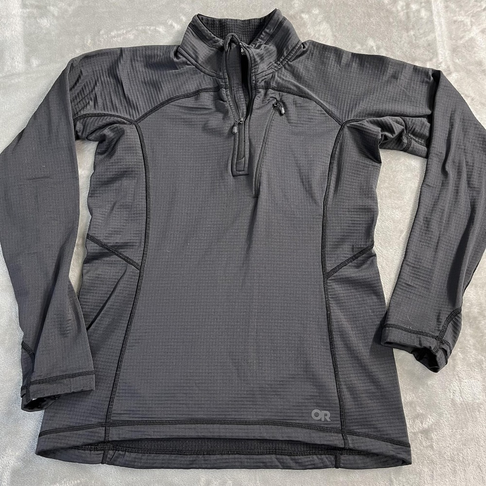 Outdoor Research Pullover Womens Small Gray 1/4 Zip Thumbholes Pocket Hiking